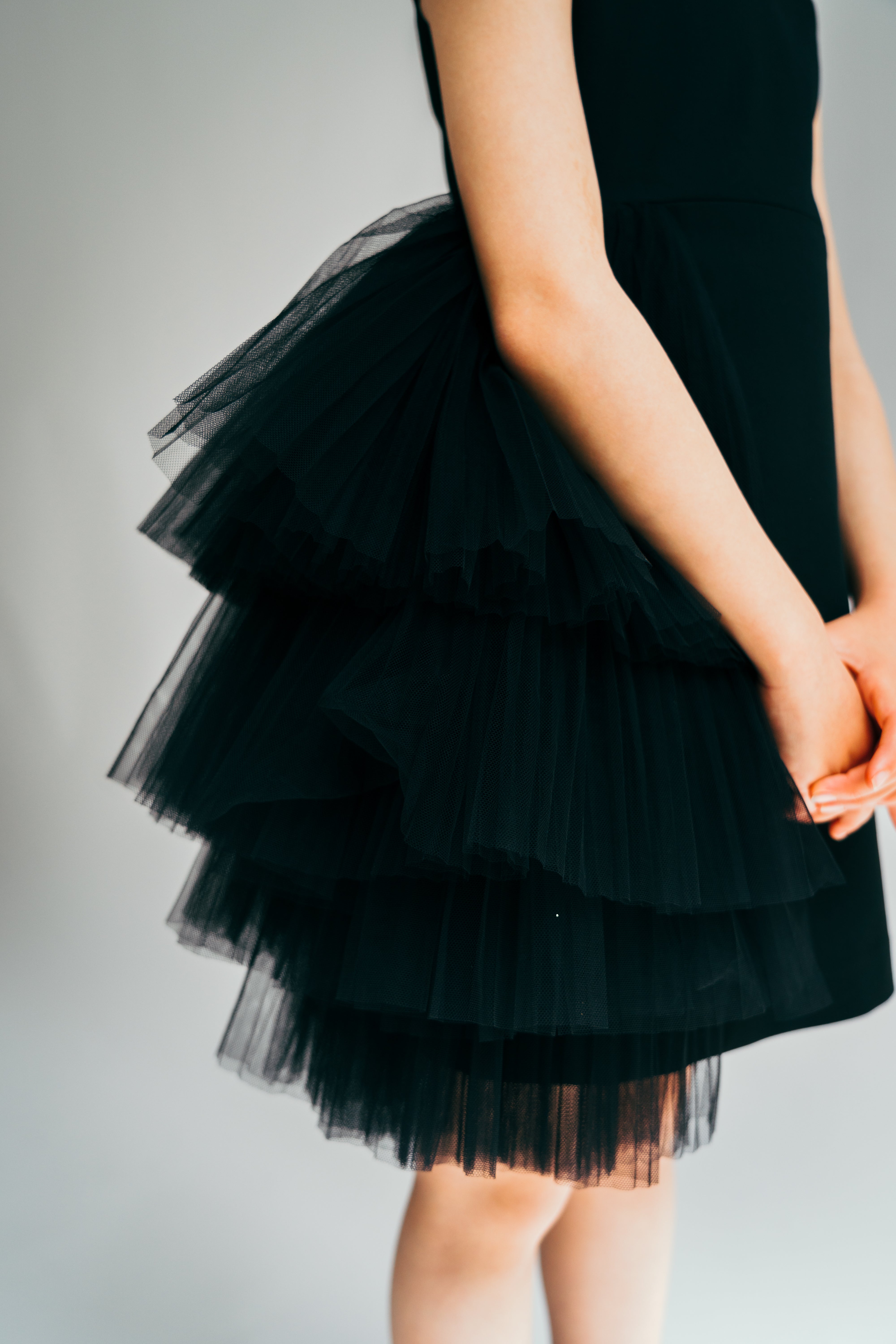 Asymmetrical tulle detail on the kiki dress black
