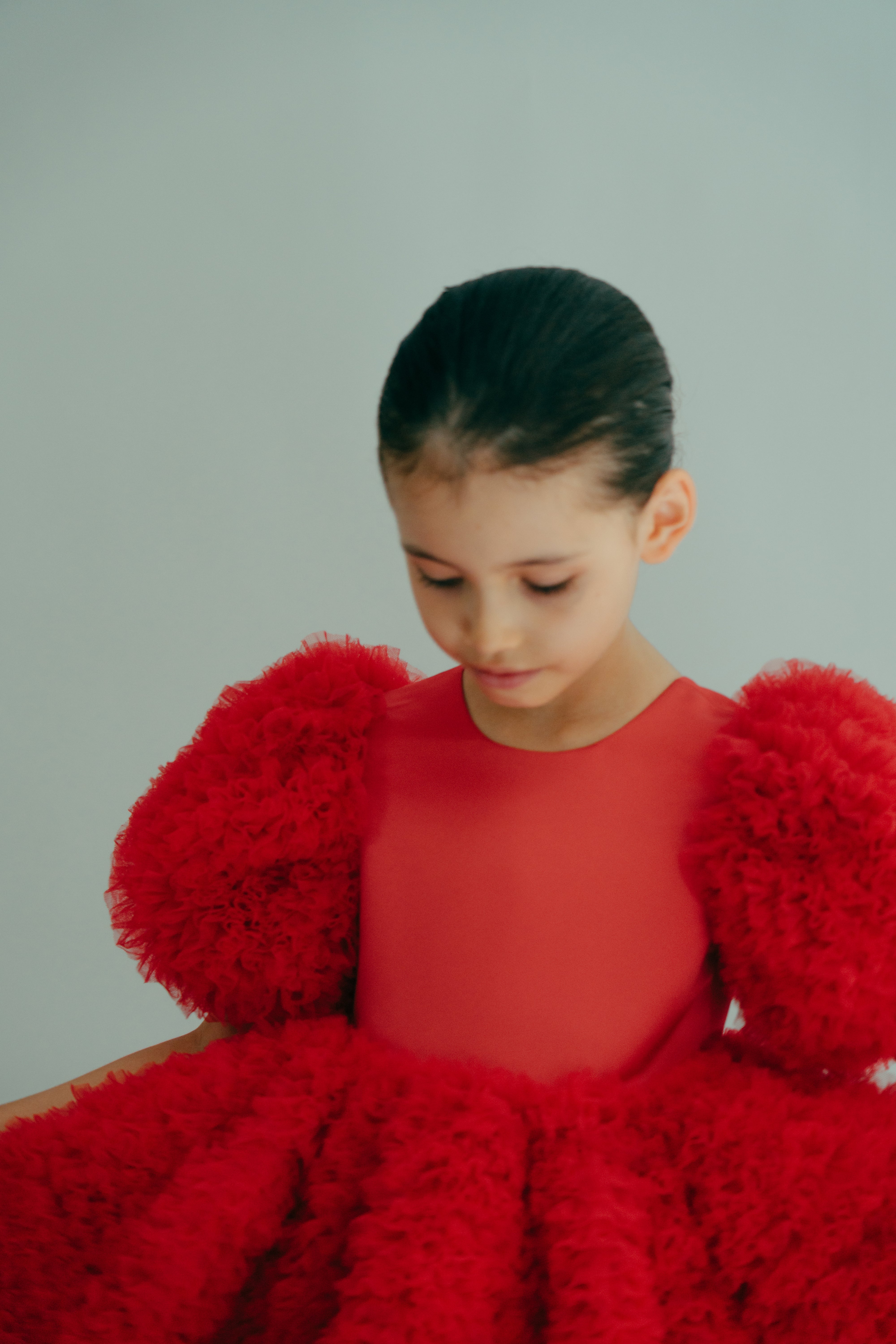 The Sophia Dress satin top and puffy sleeves