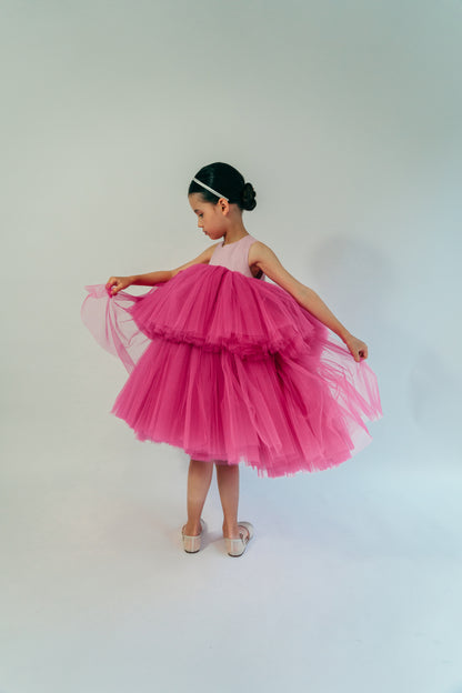 Luxury kidswear pink puffy babydoll dress