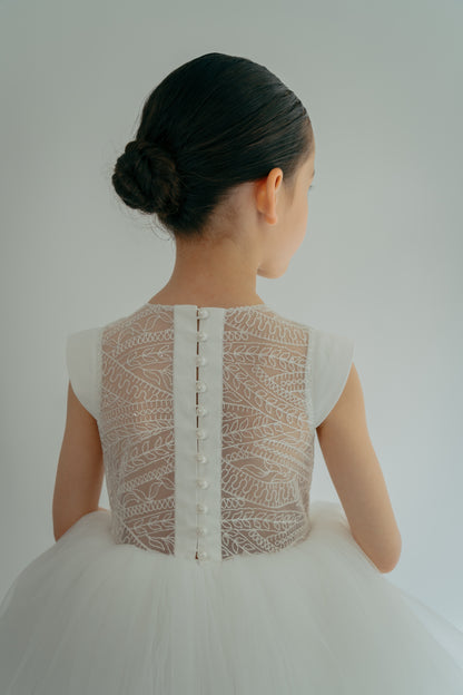 Button embroidery back kid's dress