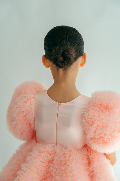 View of the Sophia Dress in pink from the back