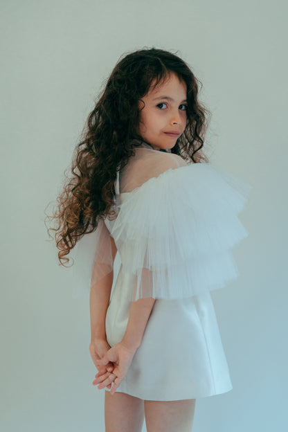 Mesh and tulle straight white dress